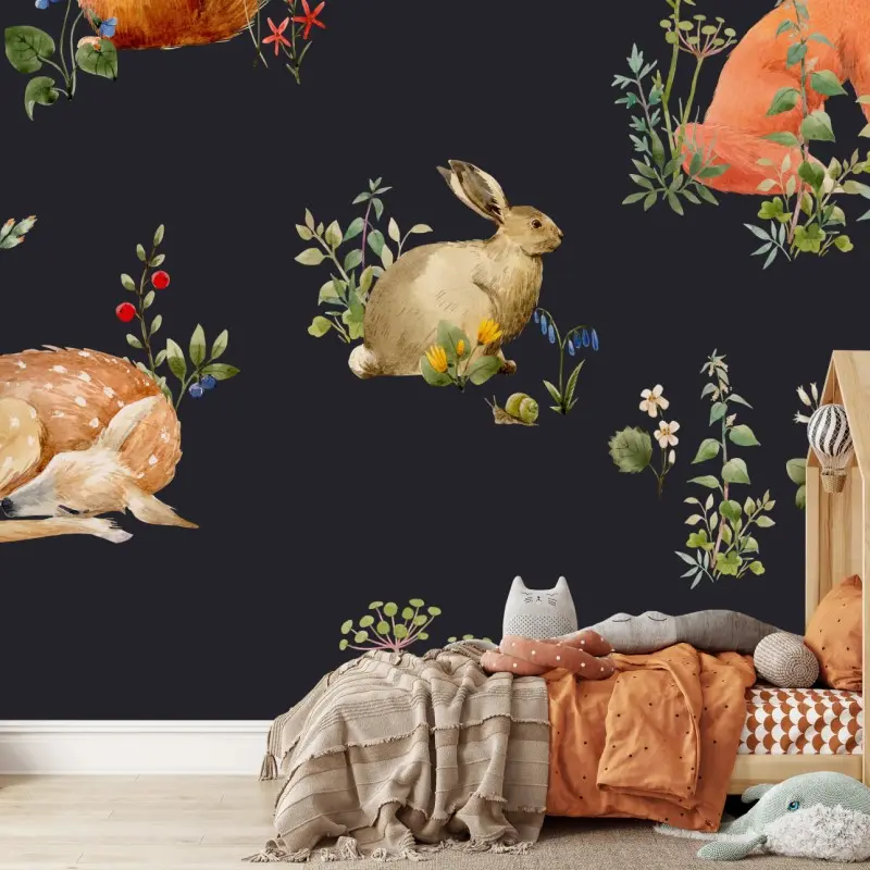 Wall mural woodland watercolor animals pattern