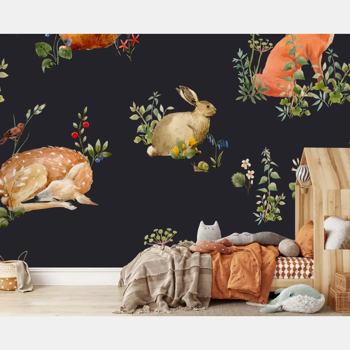 Wall mural woodland watercolor animals pattern • Wallissimo®