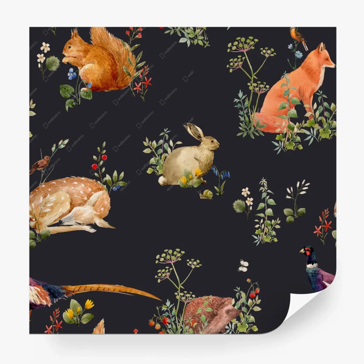 Wall mural woodland watercolor animals pattern • Wallissimo®