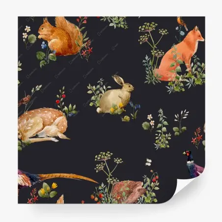 Wall mural woodland watercolor animals pattern • Wallissimo®