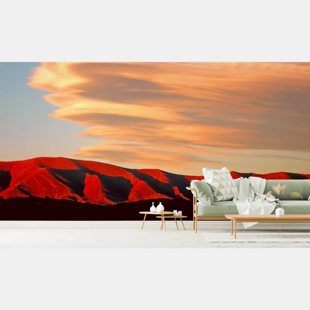 Wall mural golden sunset over crimson mountains • Wallissimo®