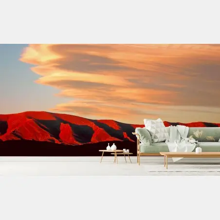 Wall mural golden sunset over crimson mountains • Wallissimo®
