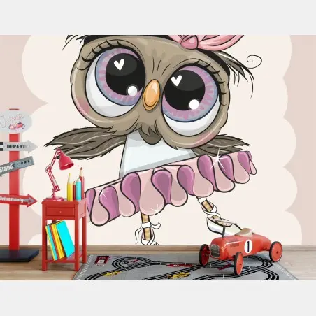 Wall mural cute owl ballerina in tutu • Wallissimo®