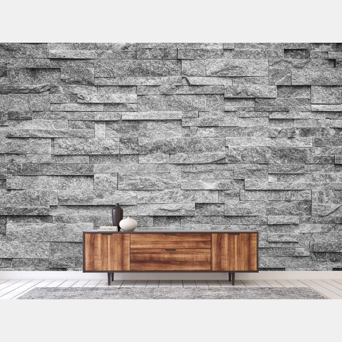 Wall mural textured gray stone wall • Wallissimo®