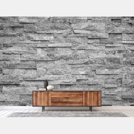 Wall mural textured gray stone wall • Wallissimo®