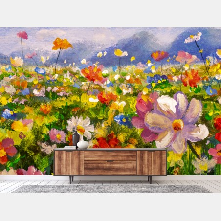 Wall mural vibrant wildflower meadow • Wallissimo®