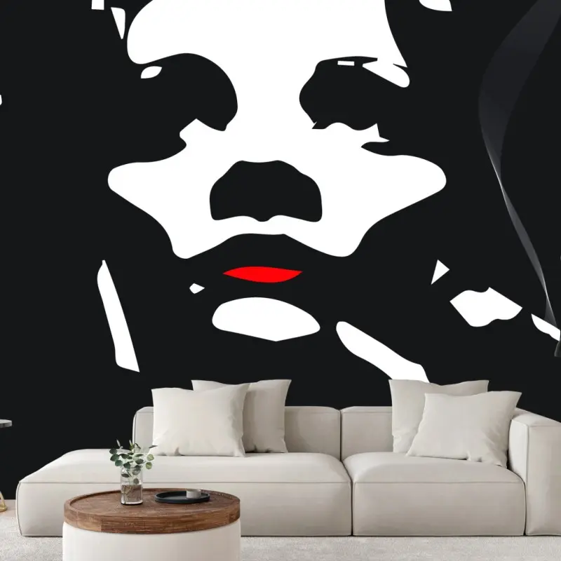 Wall mural mysterious silhouette portrait with red lips
