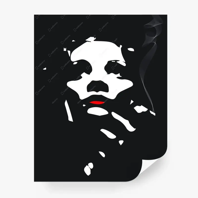 Wall mural mysterious silhouette portrait with red lips