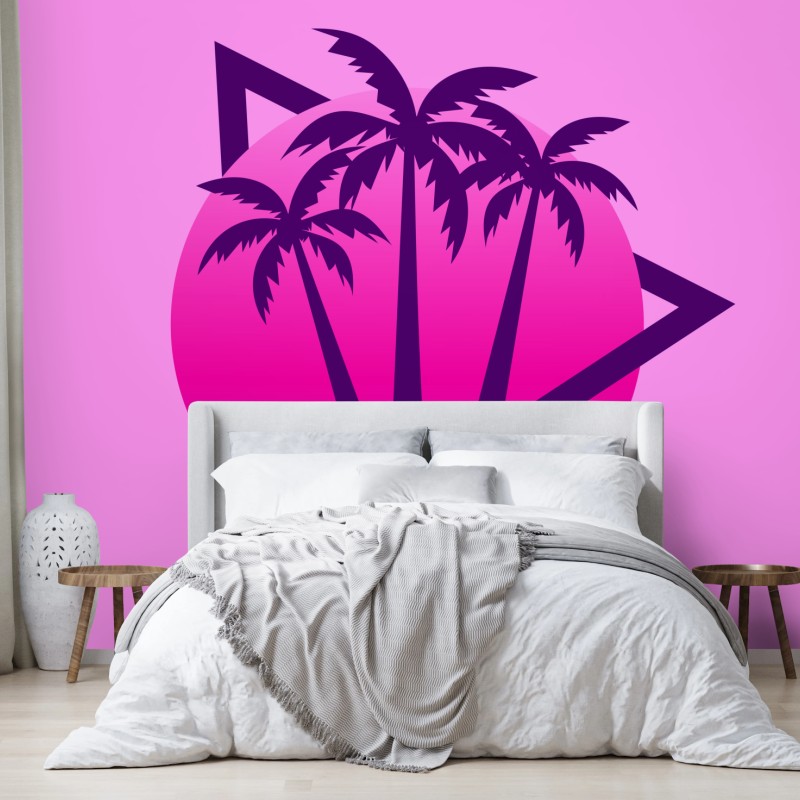 Wall mural retro synthwave palm sunset