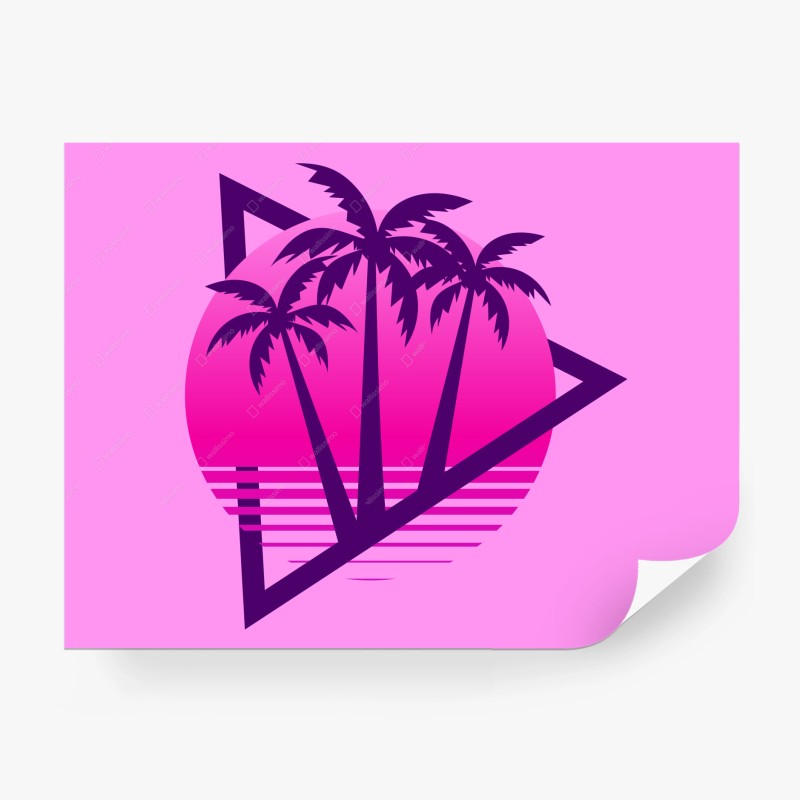 Wall mural retro synthwave palm sunset