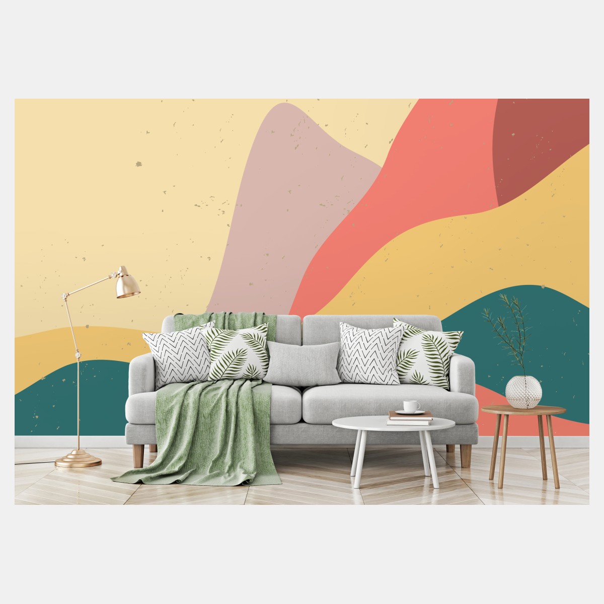 Wall mural pastel geometric mountain landscape • Wallissimo®