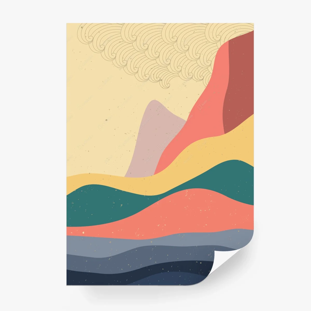 Wall mural pastel geometric mountain landscape • Wallissimo® Wall mural pastel geometric mountain landscape • Wallissimo®