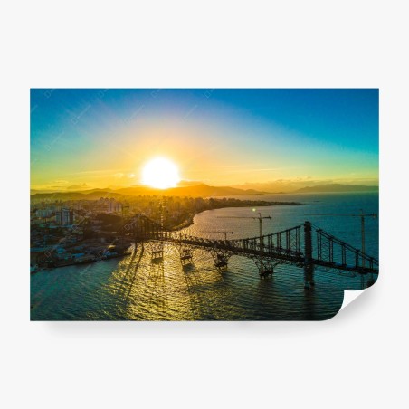 Wall mural golden hour bridge cityscape • Wallissimo®