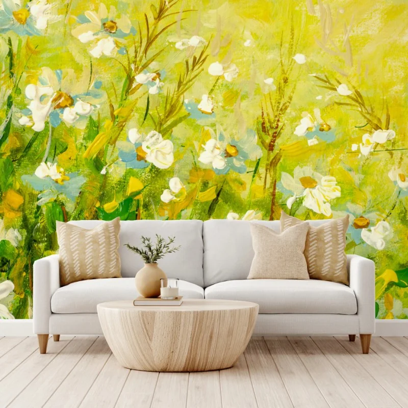 Wall mural sunlit chamomile meadow • Wallissimo®