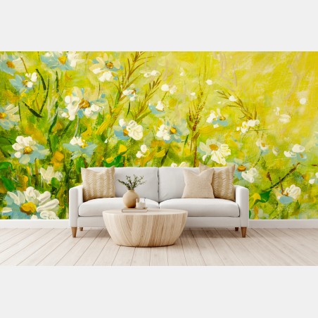 Wall mural sunlit chamomile meadow • Wallissimo®