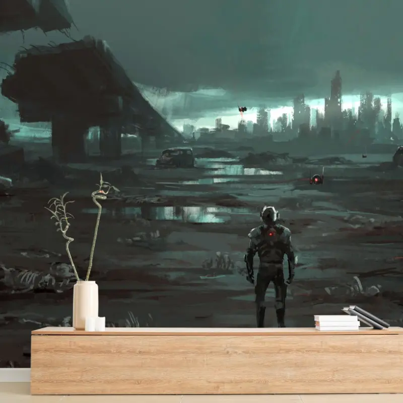 Wall mural return to the ruined city