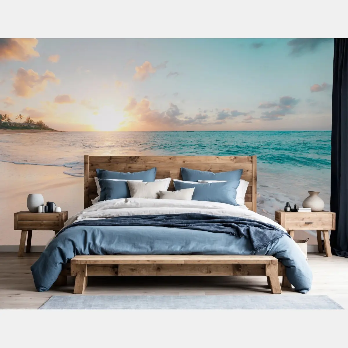 Wall mural serene turquoise beach sunrise • Wallissimo®
