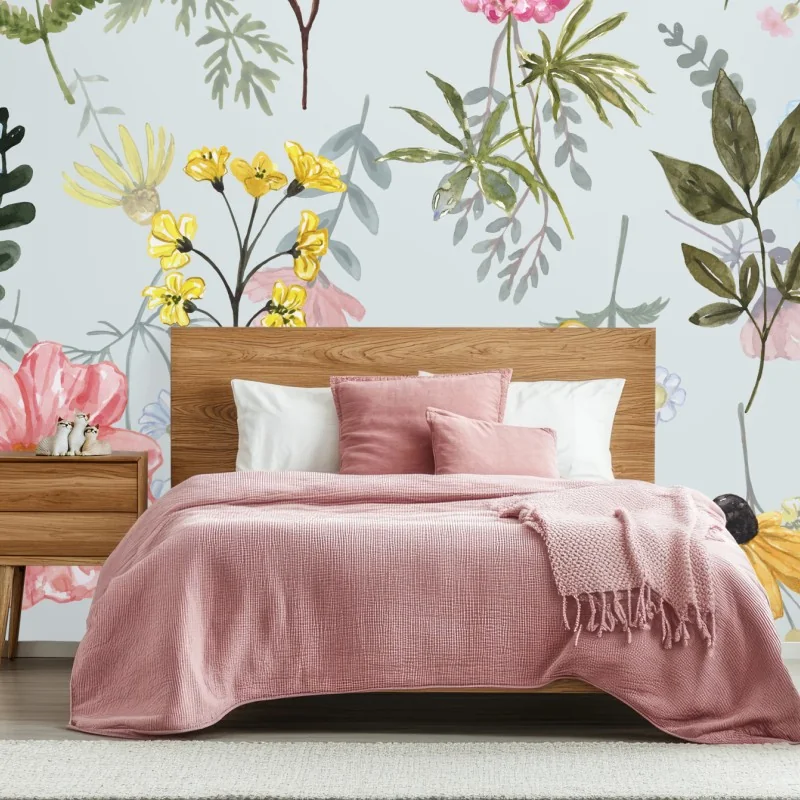 Wall mural delicate watercolor wildflower pattern
