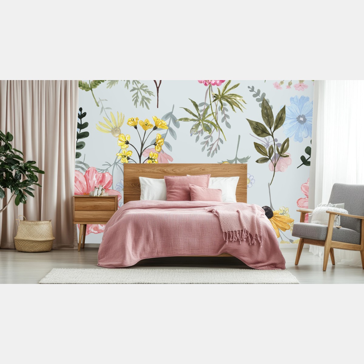 Wall mural delicate watercolor wildflower pattern • Wallissimo®