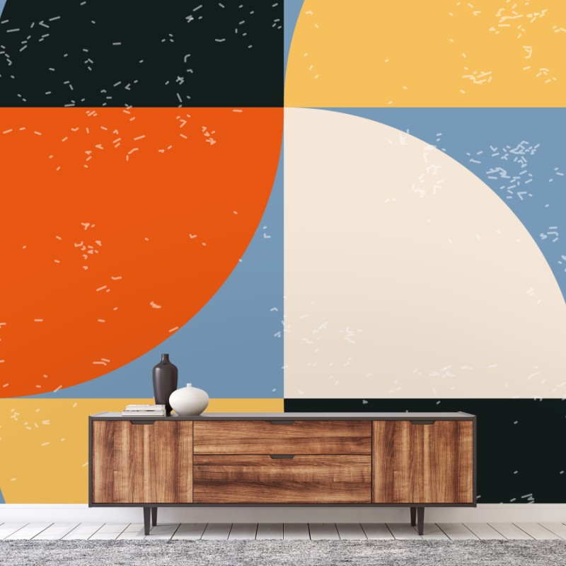 Wall mural geometric color block composition