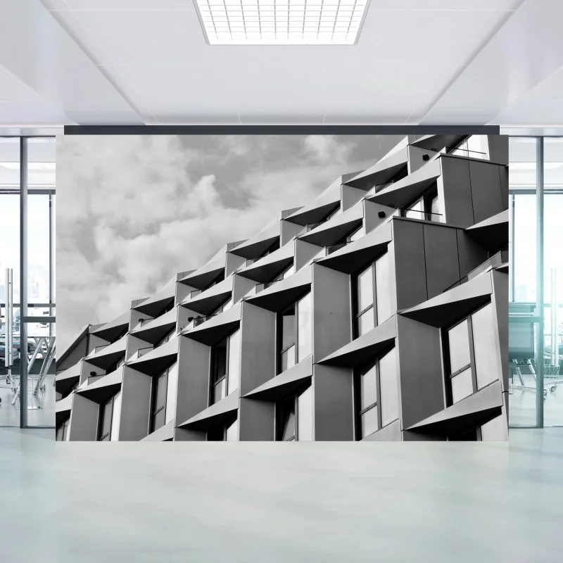Wall mural geometric building facade in grayscale