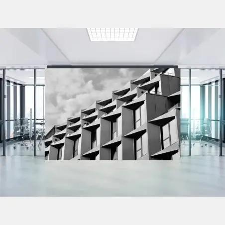 Wall mural geometric building facade in grayscale • Wallissimo®