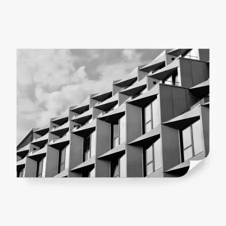 Wall mural geometric building facade in grayscale • Wallissimo®