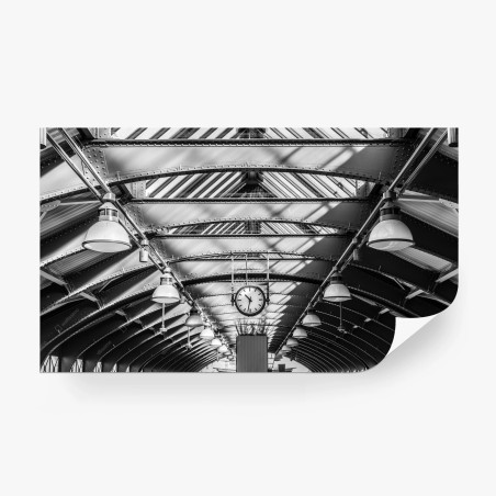 Wall mural industrial train station ceiling with clock • Wallissimo®