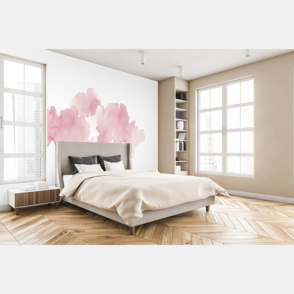 Wall mural soft pink watercolor bloom • Wallissimo®
