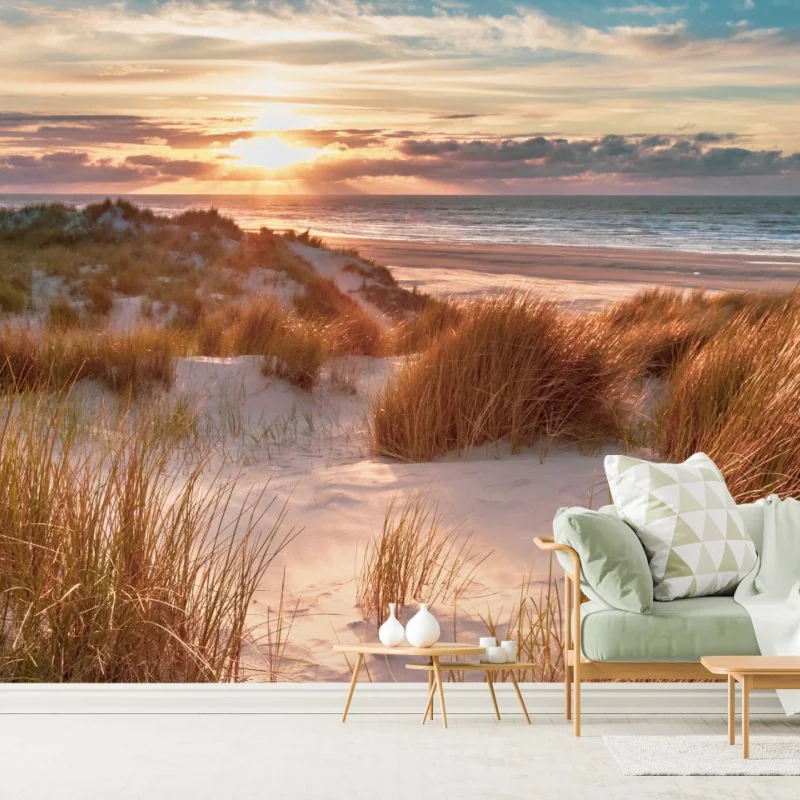 Wall mural sunset over Ameland dunes