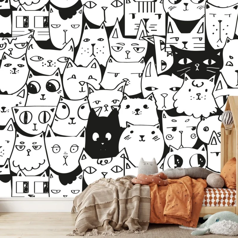 Wall mural playful cat pattern