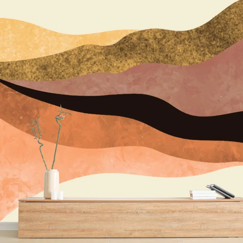 Wall mural earthy layered waves abstract print