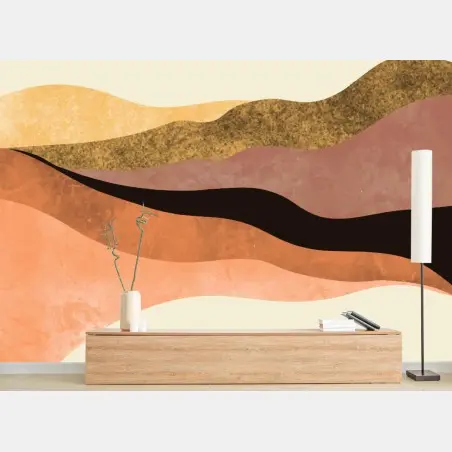 Wall mural earthy layered waves abstract print • Wallissimo®