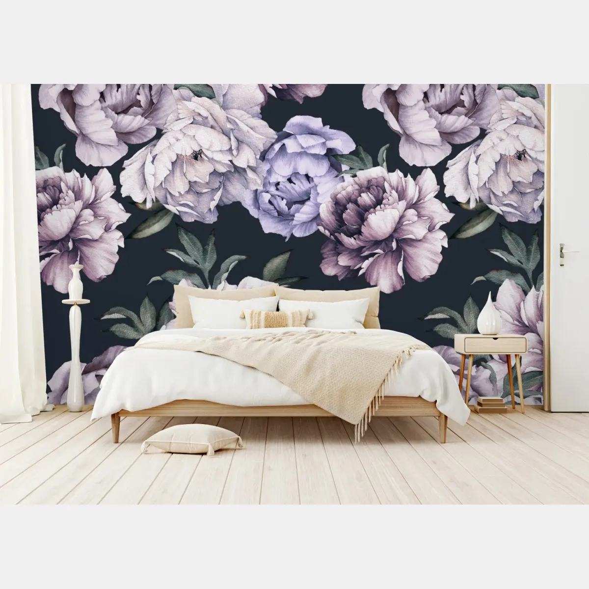 Wall mural lavender peony watercolor floral pattern • Wallissimo®