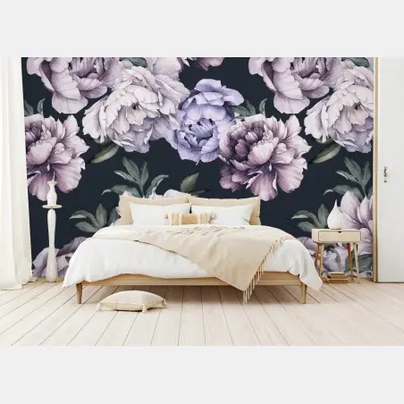 Wall mural lavender peony watercolor floral pattern • Wallissimo®