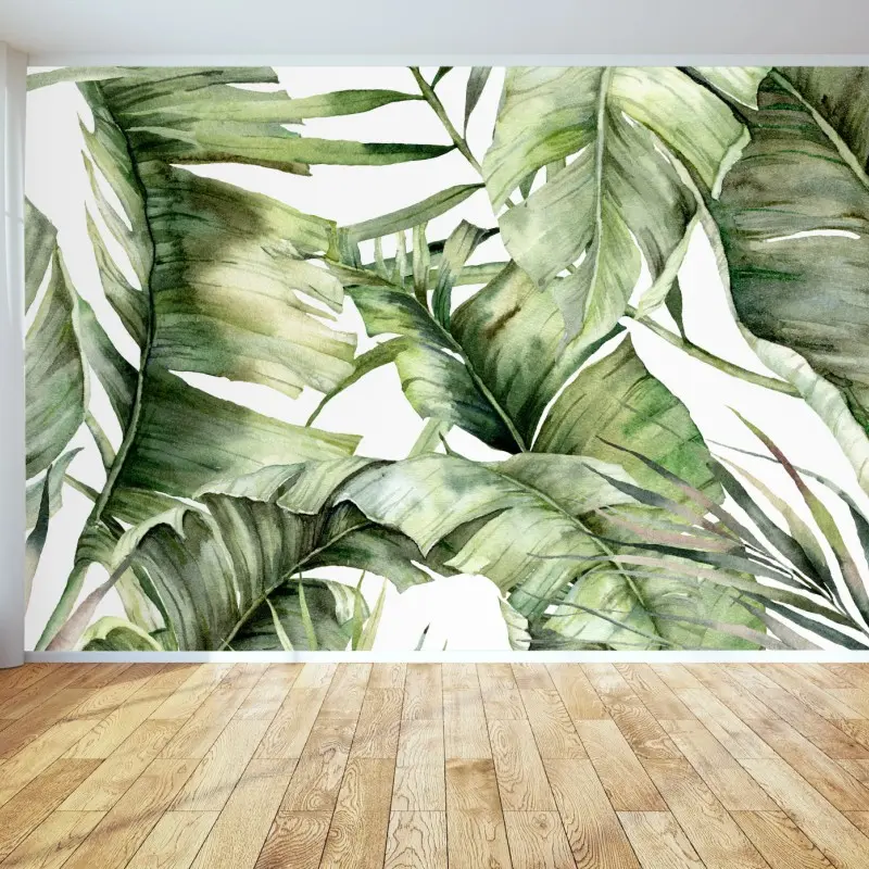 Wall mural watercolor tropical leaves pattern