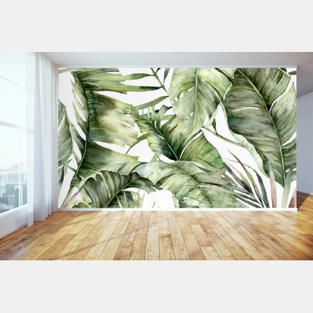 Wall mural watercolor tropical leaves pattern • Wallissimo®