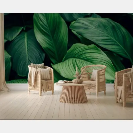 Wall mural lush tropical leaves wall art • Wallissimo®