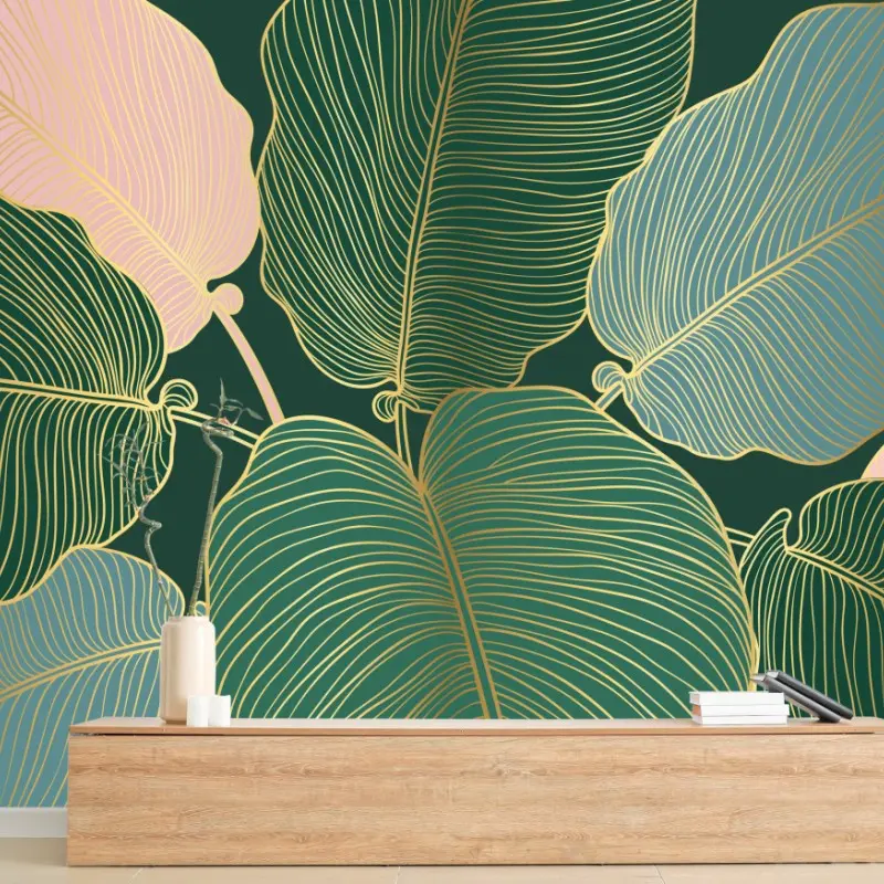 Wall mural luxury botanical gold leaf illustration
