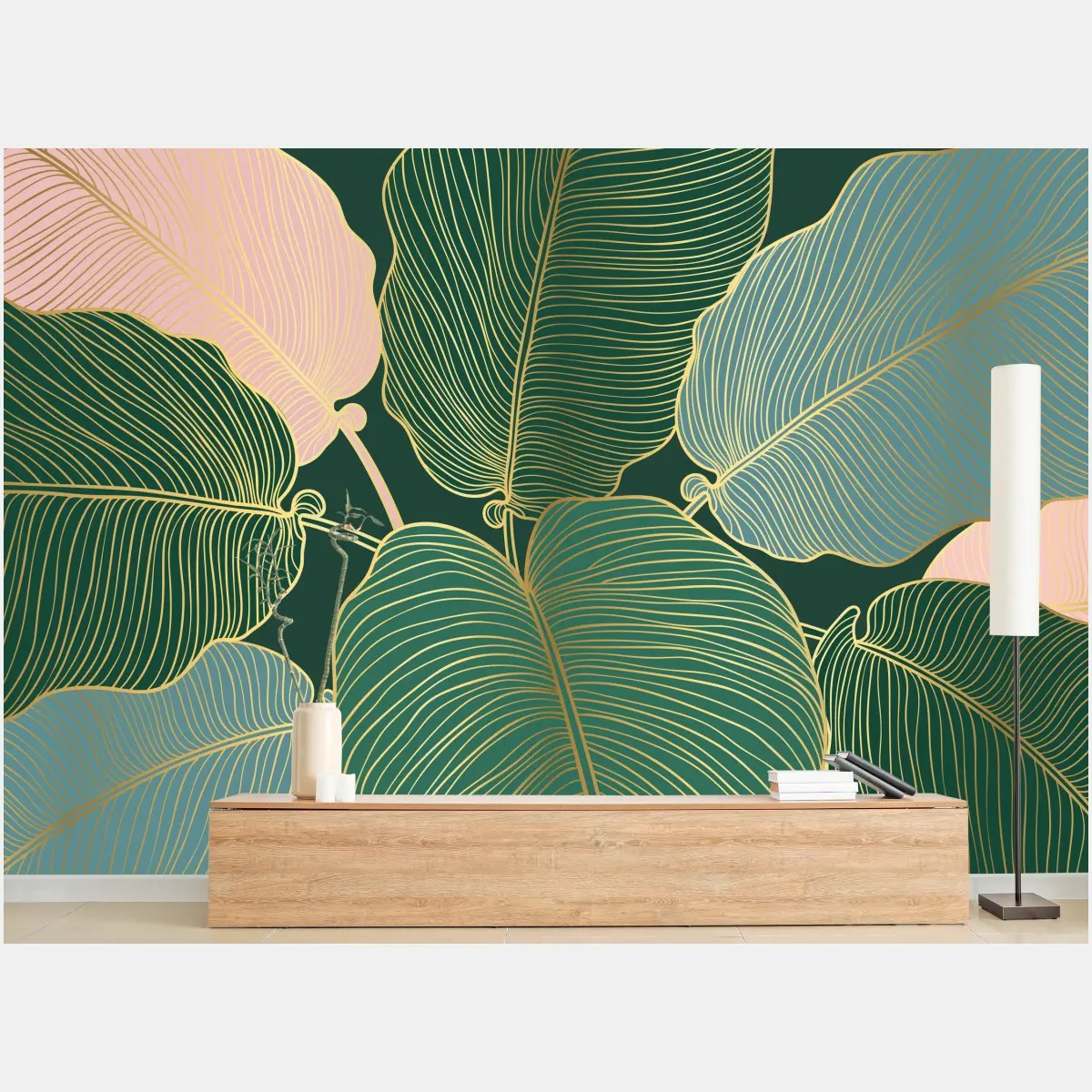 Wall mural luxury botanical gold leaf illustration • Wallissimo®