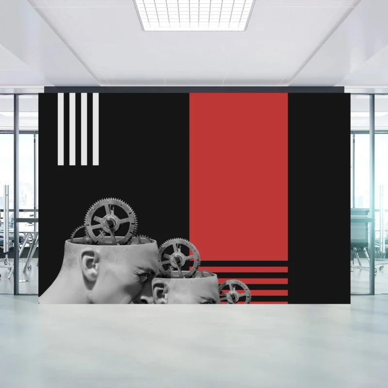 Wall mural mechanical minds in red
