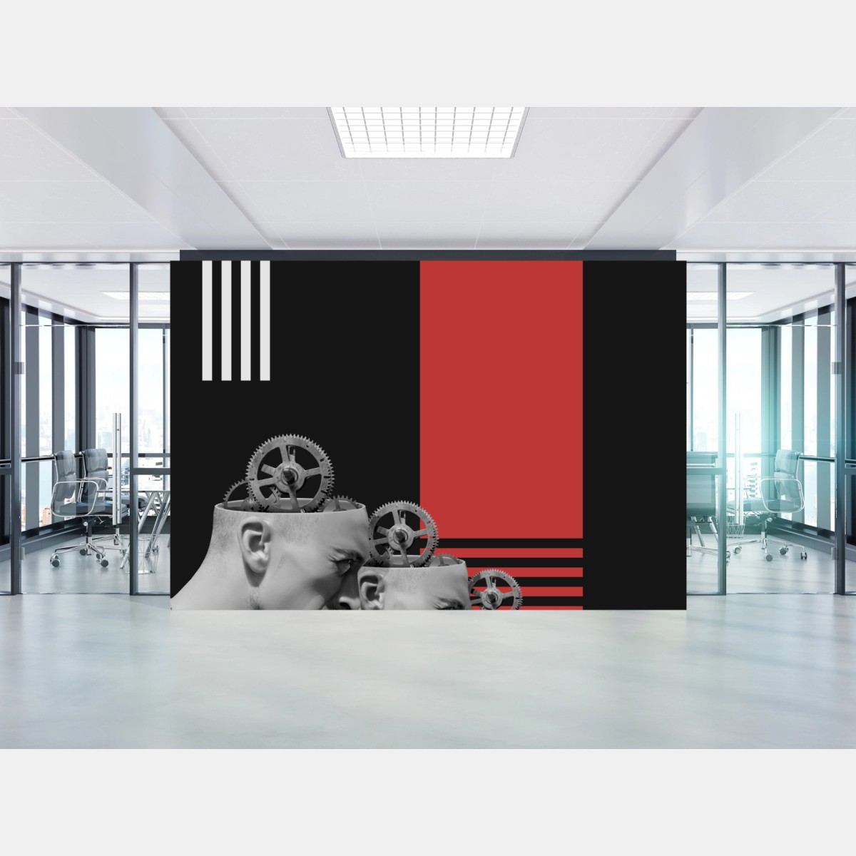 Wall mural mechanical minds in red • Wallissimo®