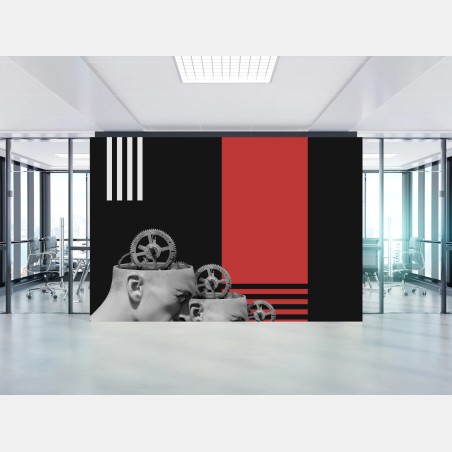Wall mural mechanical minds in red • Wallissimo®