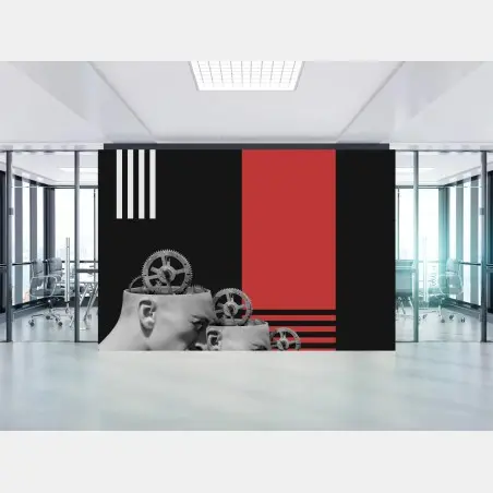 Wall mural mechanical minds in red • Wallissimo®