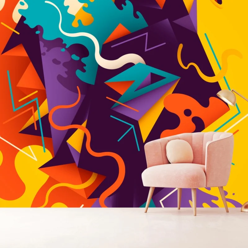 Wall mural vibrant geometric abstract composition • Wallissimo®