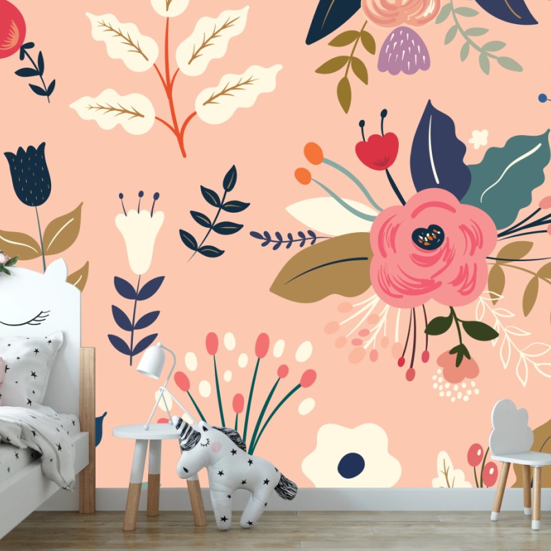 Wall mural delicate pink floral pattern