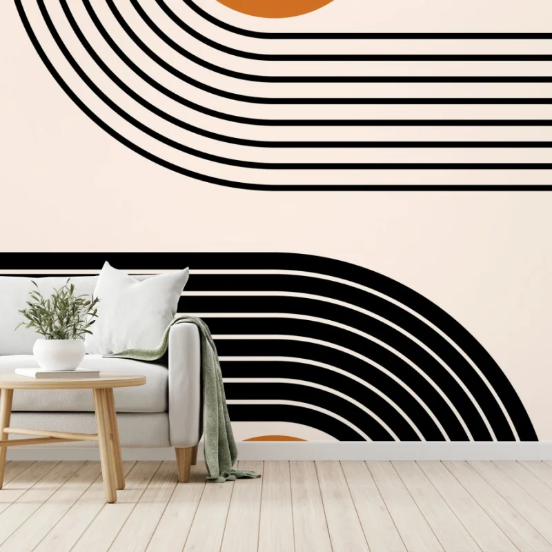 Wall mural retro geometric composition with orange circles