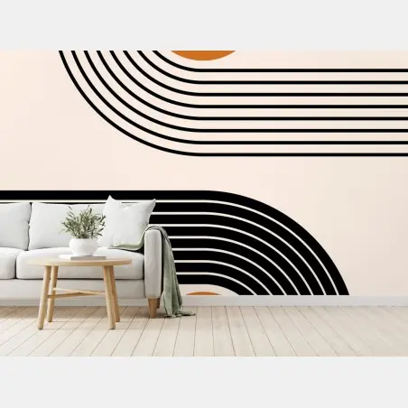 Wall mural retro geometric composition with orange circles • Wallissimo®