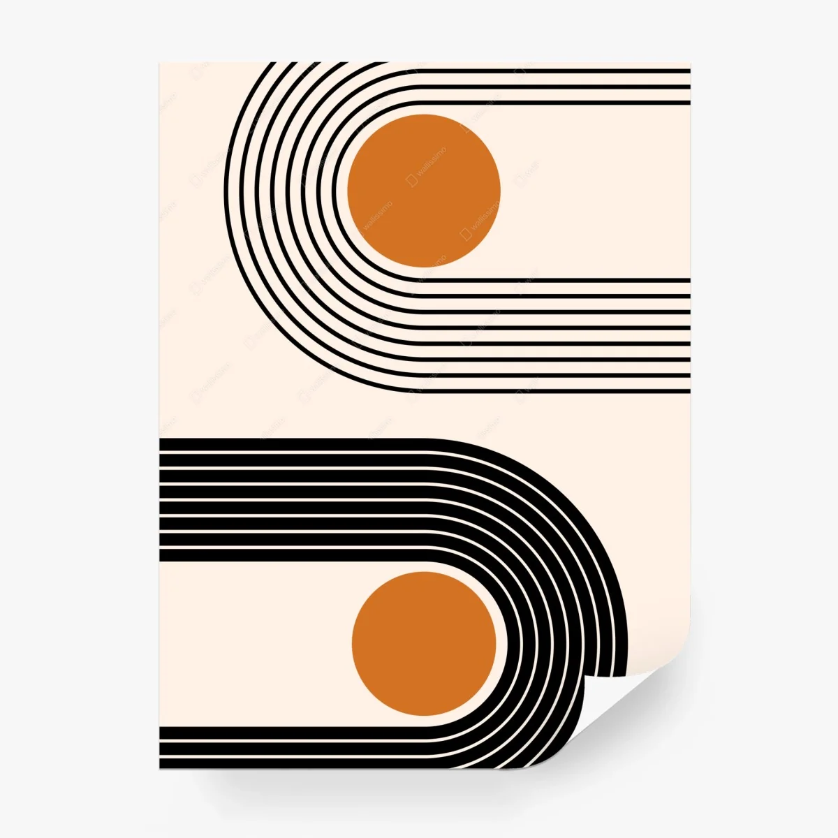 Wall mural retro geometric composition with orange circles • Wallissimo® Wall mural retro geometric composition with orange circles • Wallissimo®