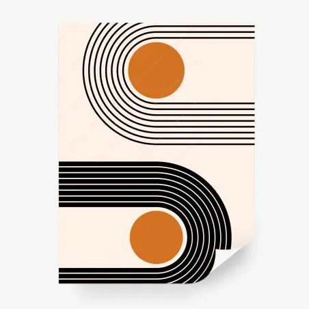 Wall mural retro geometric composition with orange circles • Wallissimo®